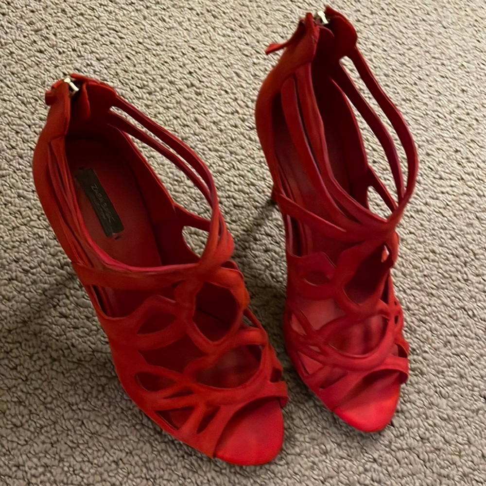 red suede sandals